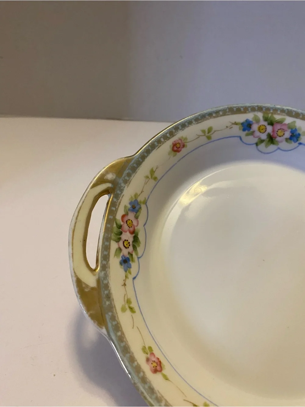 Nippon Porcelain Two Handle Salt/Teabag Dish-Hand Painted/Raised Gold Trim